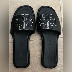 Tory Burch Double T Sport Slide Shoe Sandal Black 9